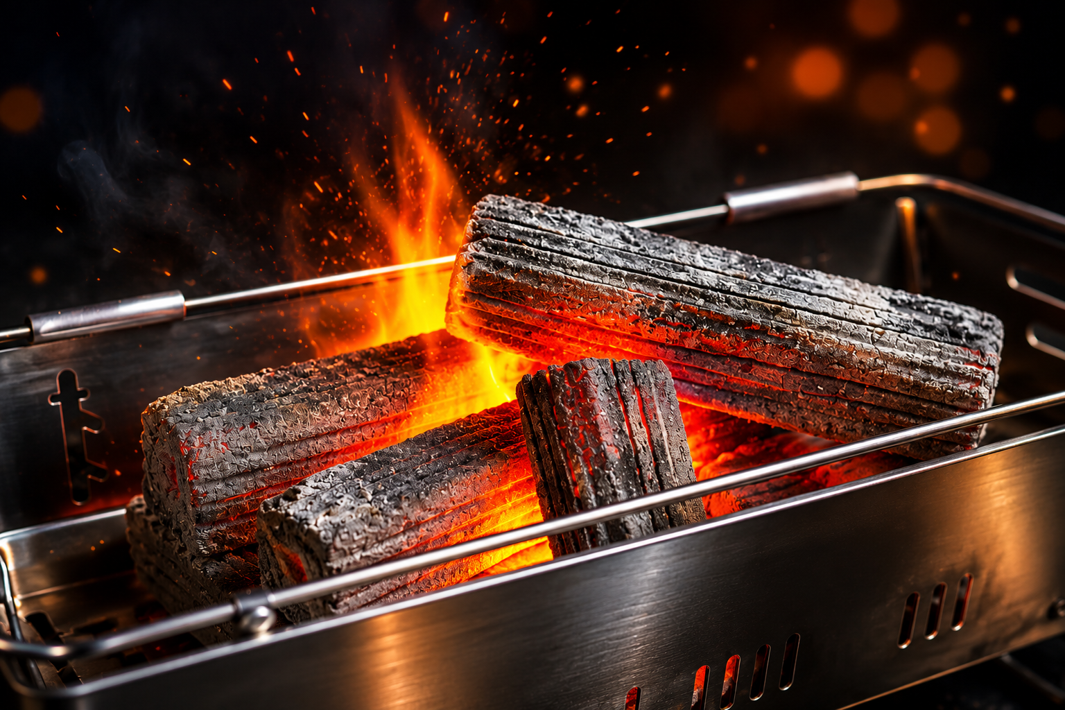 Burning charcoal on grill